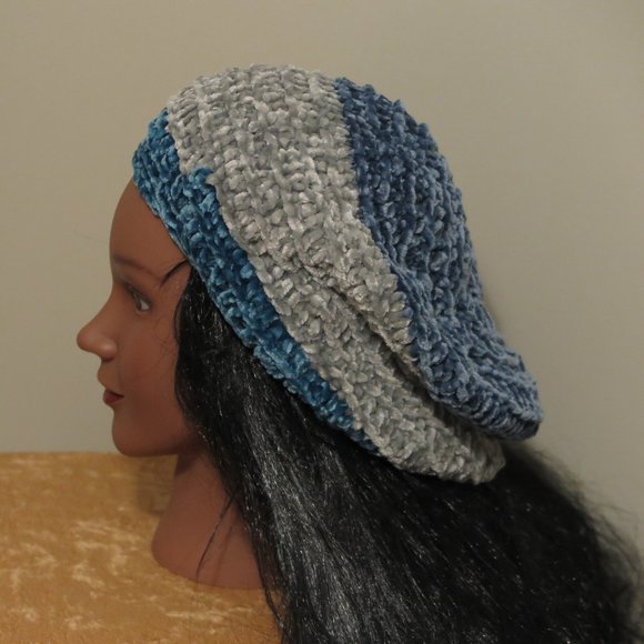 HANDMADE Soft Blue Gray Teal Slouchy Crocheted Hat - Picture 8 of 8